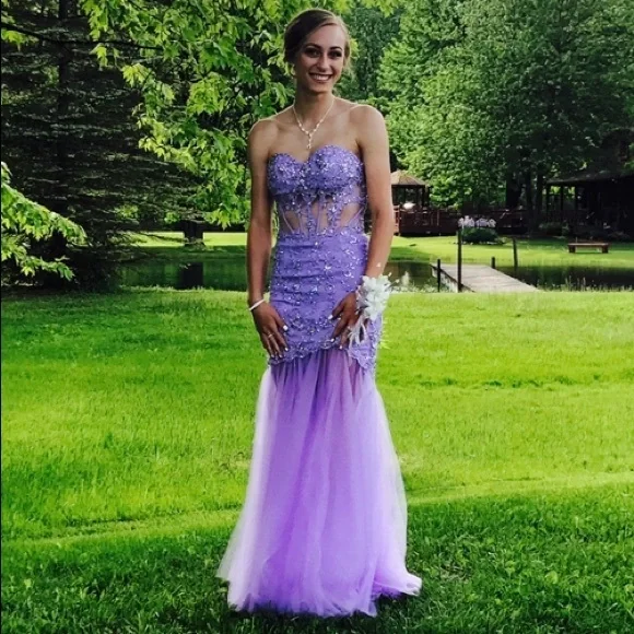 Strapless Lavender Prom Dress - Picture 3 of 16